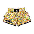Yellow Camo And Hibiscus Flower Print Muay Thai Boxing Shorts