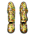 Yellow Camo And Hibiscus Flower Print Muay Thai Shin Guard