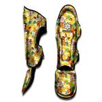 Yellow Camo And Hibiscus Flower Print Muay Thai Shin Guard