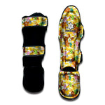 Yellow Camo And Hibiscus Flower Print Muay Thai Shin Guard
