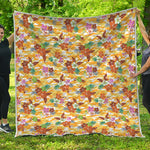 Yellow Camo And Hibiscus Flower Print Quilt