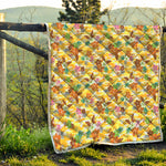 Yellow Camo And Hibiscus Flower Print Quilt