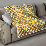 Yellow Camo And Hibiscus Flower Print Quilt