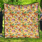 Yellow Camo And Hibiscus Flower Print Quilt