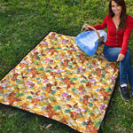 Yellow Camo And Hibiscus Flower Print Quilt