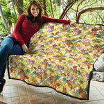 Yellow Camo And Hibiscus Flower Print Quilt