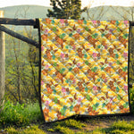 Yellow Camo And Hibiscus Flower Print Quilt