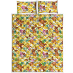 Yellow Camo And Hibiscus Flower Print Quilt Bed Set
