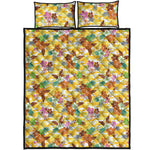 Yellow Camo And Hibiscus Flower Print Quilt Bed Set