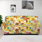 Yellow Camo And Hibiscus Flower Print Sofa Cover