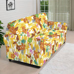 Yellow Camo And Hibiscus Flower Print Sofa Cover