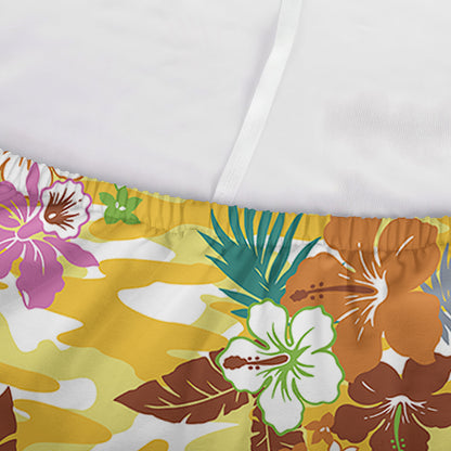 Yellow Camo And Hibiscus Flower Print Sofa Cover
