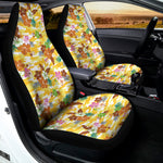 Yellow Camo And Hibiscus Flower Print Universal Fit Car Seat Covers
