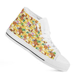 Yellow Camo And Hibiscus Flower Print White High Top Shoes
