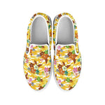 Yellow Camo And Hibiscus Flower Print White Slip On Shoes