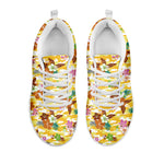 Yellow Camo And Hibiscus Flower Print White Sneakers