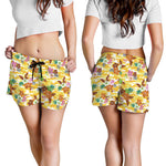 Yellow Camo And Hibiscus Flower Print Women's Shorts