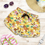 Yellow Camo And Hibiscus Flower Print Women's Shorts