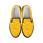 Yellow Cheese Print Black Slip On Shoes