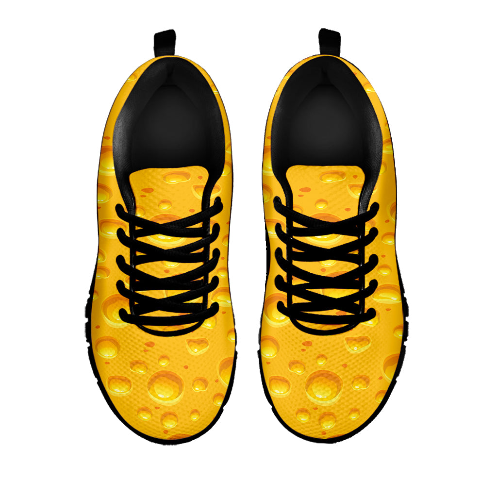 Yellow Cheese Print Black Sneakers