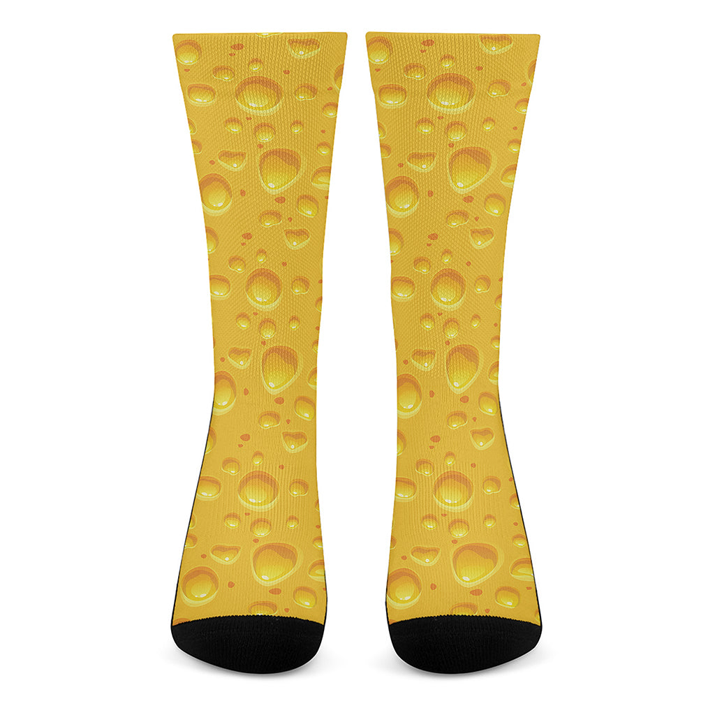 Yellow Cheese Print Crew Socks