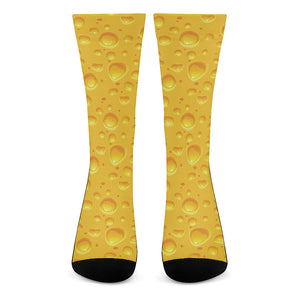 Yellow Cheese Print Crew Socks