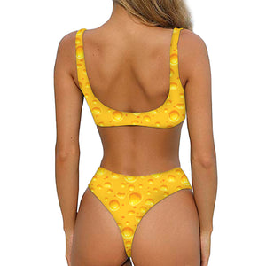 Yellow Cheese Print Front Bow Tie Bikini