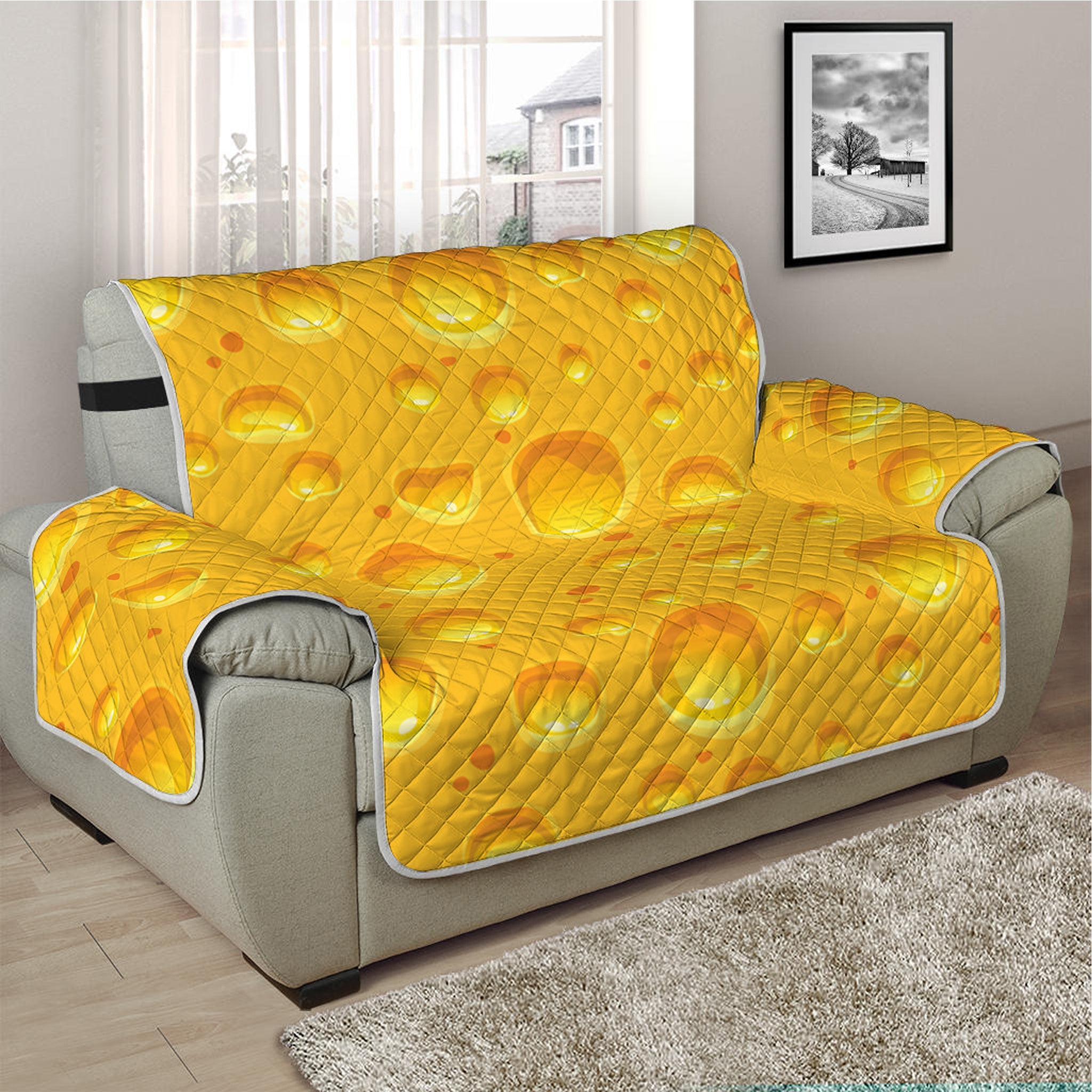 Yellow Cheese Print Half Sofa Protector