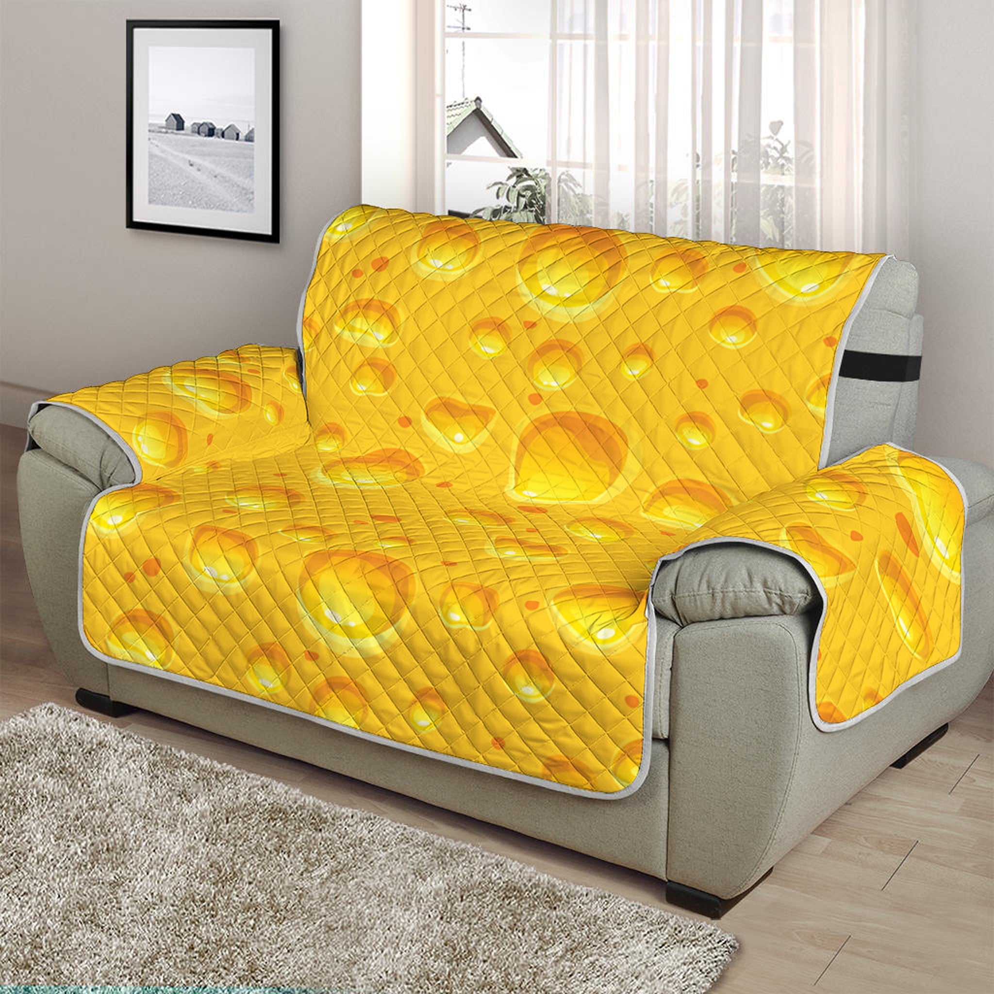 Yellow Cheese Print Half Sofa Protector