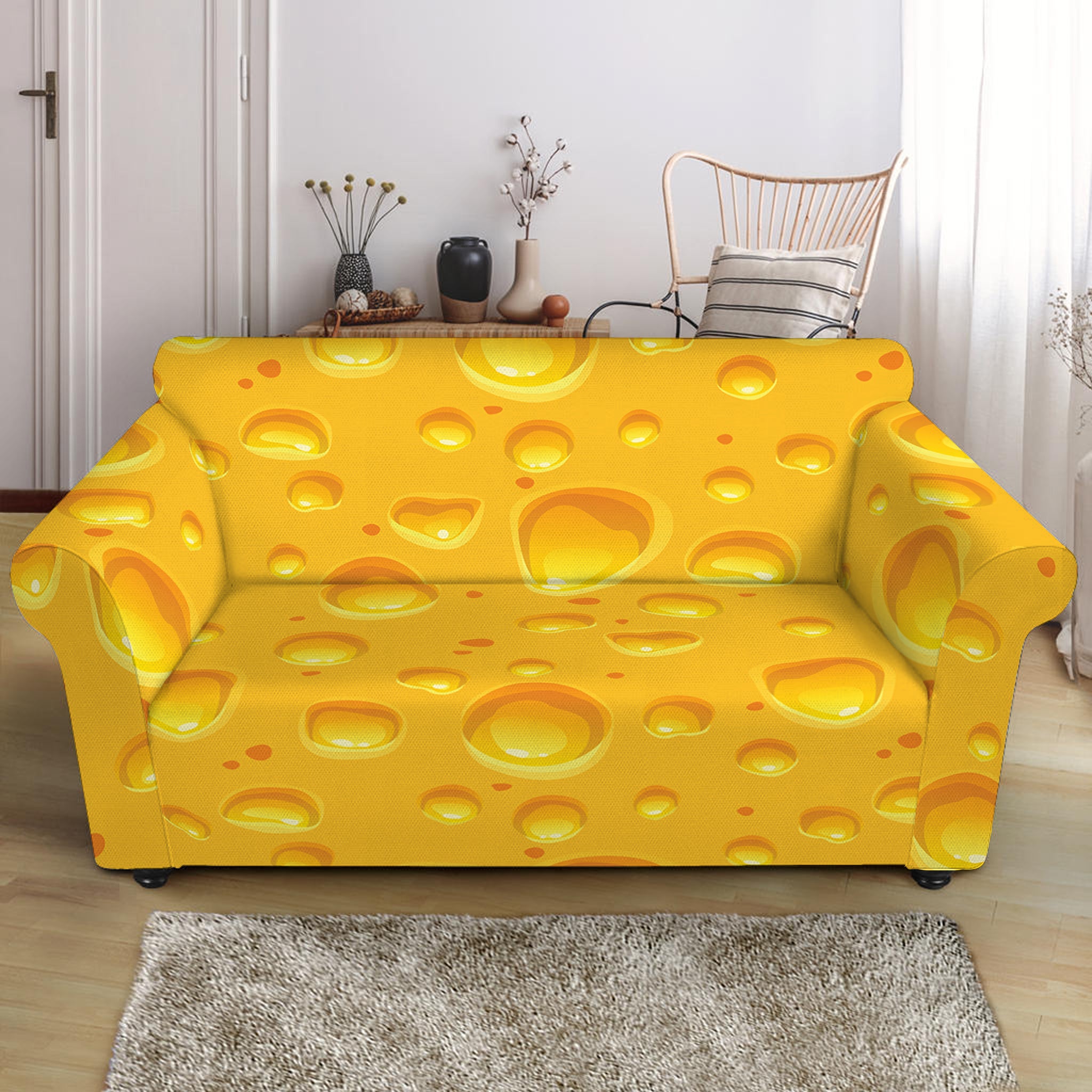 Yellow Cheese Print Loveseat Slipcover