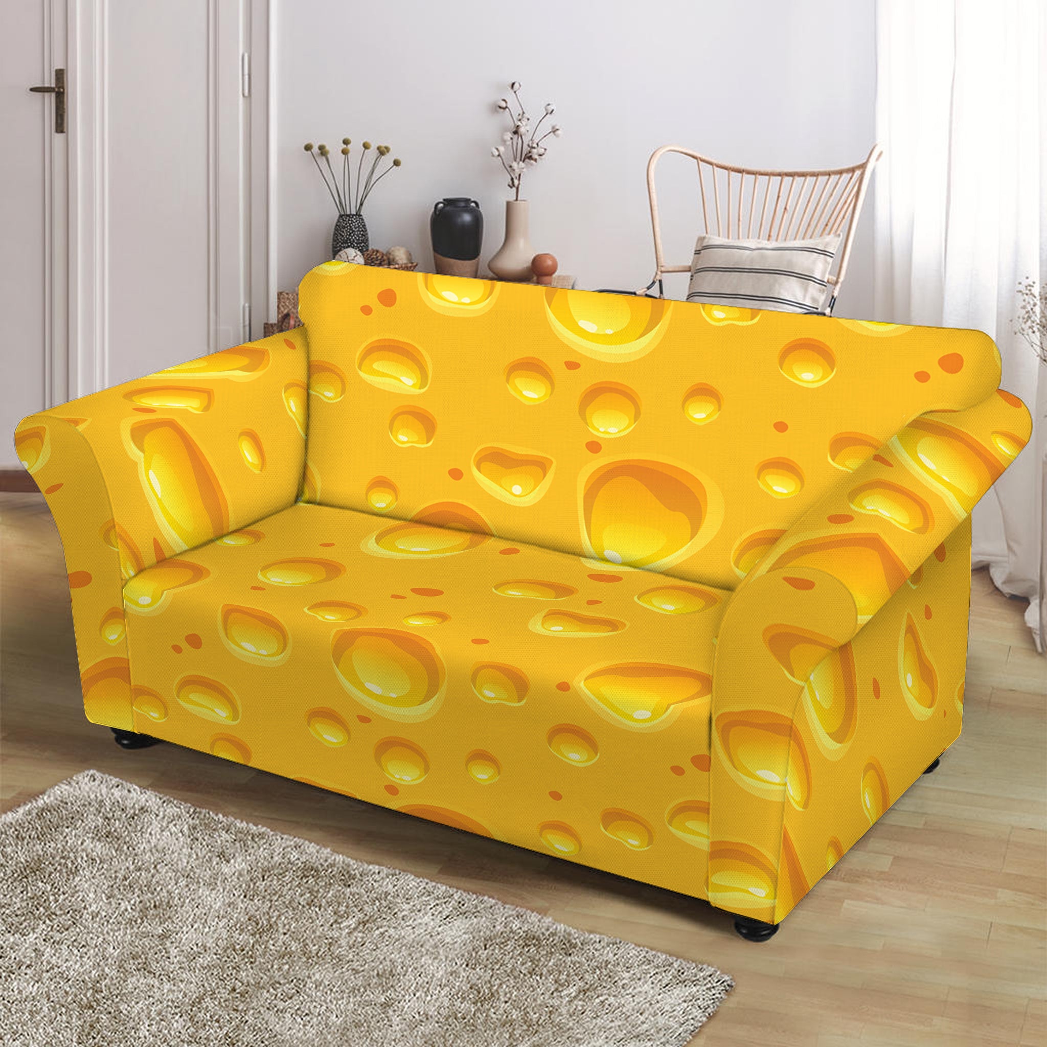 Yellow Cheese Print Loveseat Slipcover