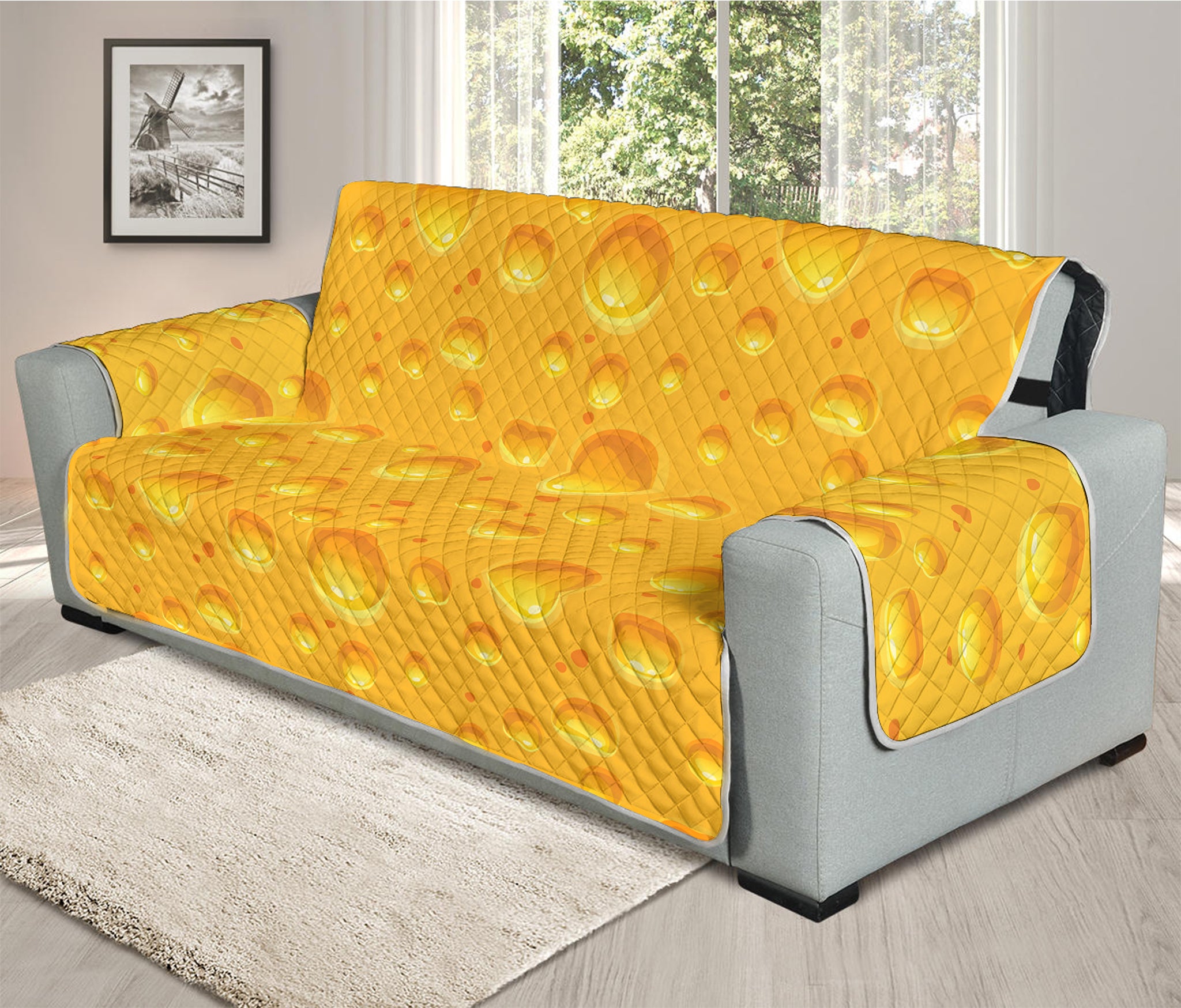 Yellow Cheese Print Oversized Sofa Protector