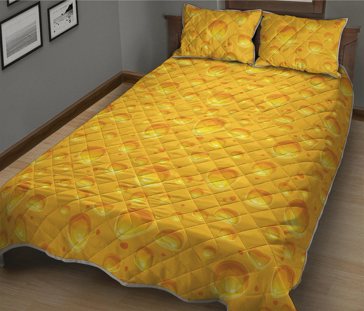 Yellow Cheese Print Quilt Bed Set