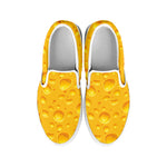 Yellow Cheese Print White Slip On Shoes