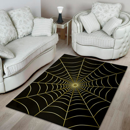 Yellow Cobweb Print Area Rug