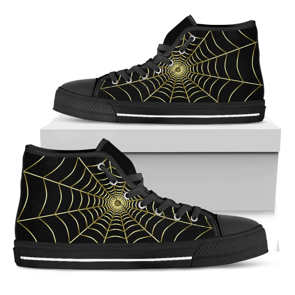 Yellow Cobweb Print Black High Top Shoes