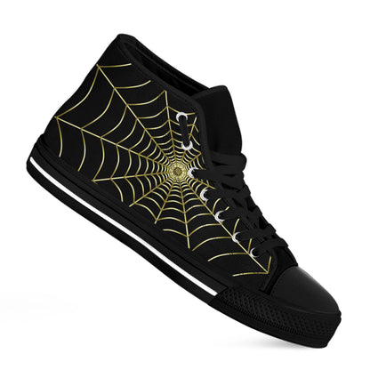 Yellow Cobweb Print Black High Top Shoes