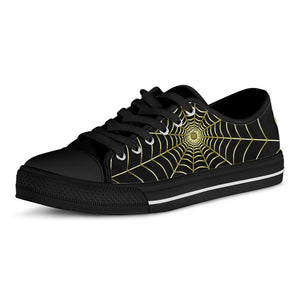 Yellow Cobweb Print Black Low Top Shoes 