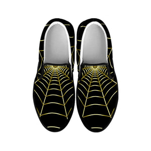 Yellow Cobweb Print Black Slip On Shoes