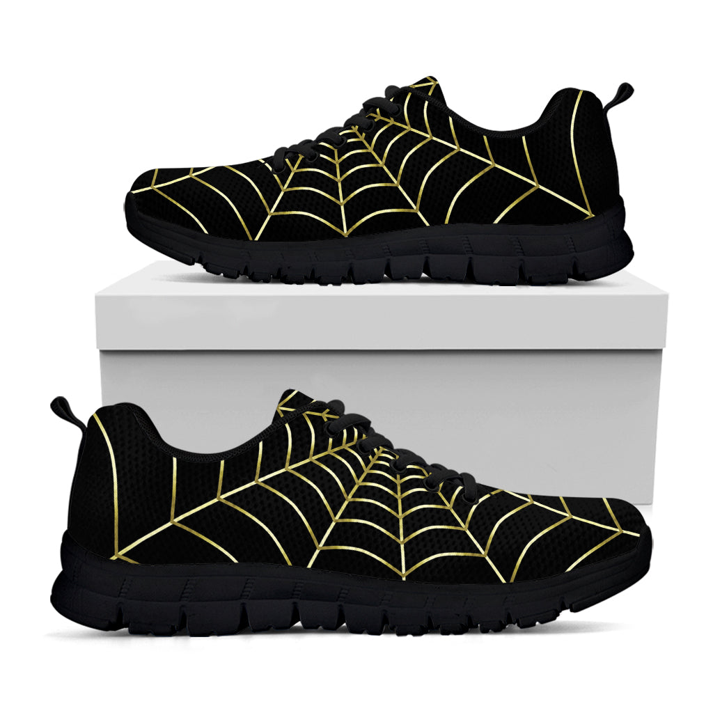 Yellow Cobweb Print Black Sneakers