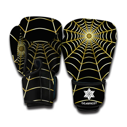 Yellow Cobweb Print Boxing Gloves