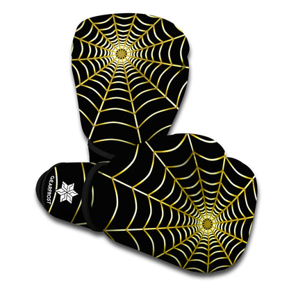 Yellow Cobweb Print Boxing Gloves