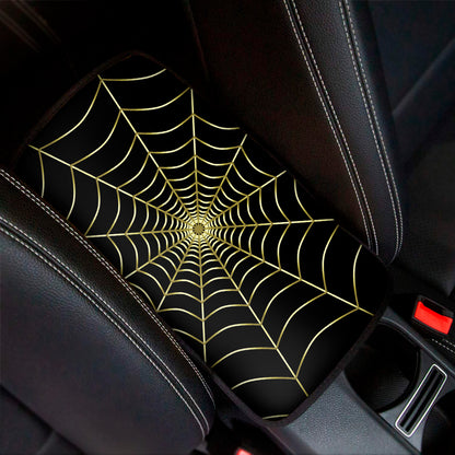 Yellow Cobweb Print Car Center Console Cover