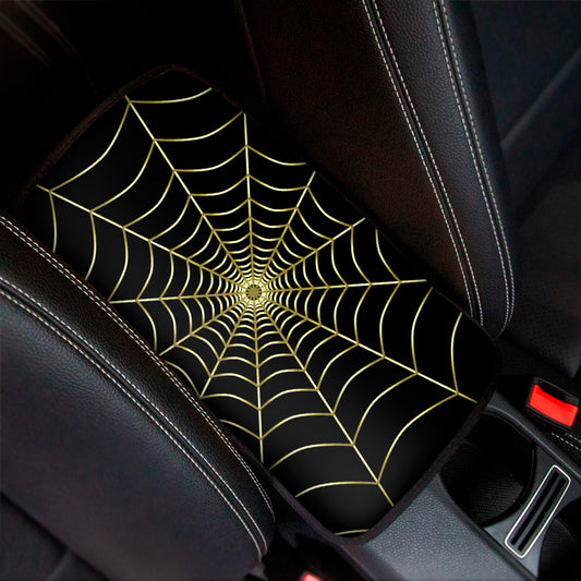 Yellow Cobweb Print Car Center Console Cover
