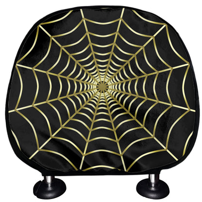 Yellow Cobweb Print Car Headrest Covers