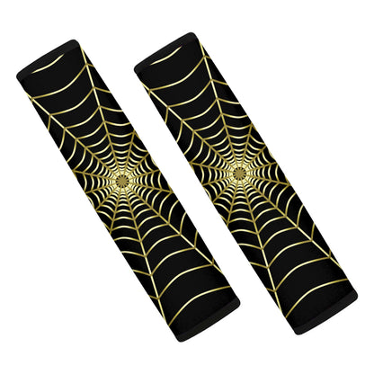 Yellow Cobweb Print Car Seat Belt Covers