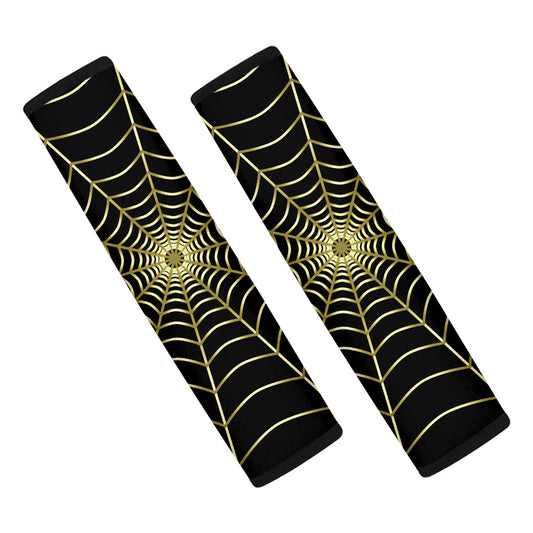 Yellow Cobweb Print Car Seat Belt Covers