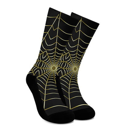 Yellow Cobweb Print Crew Socks