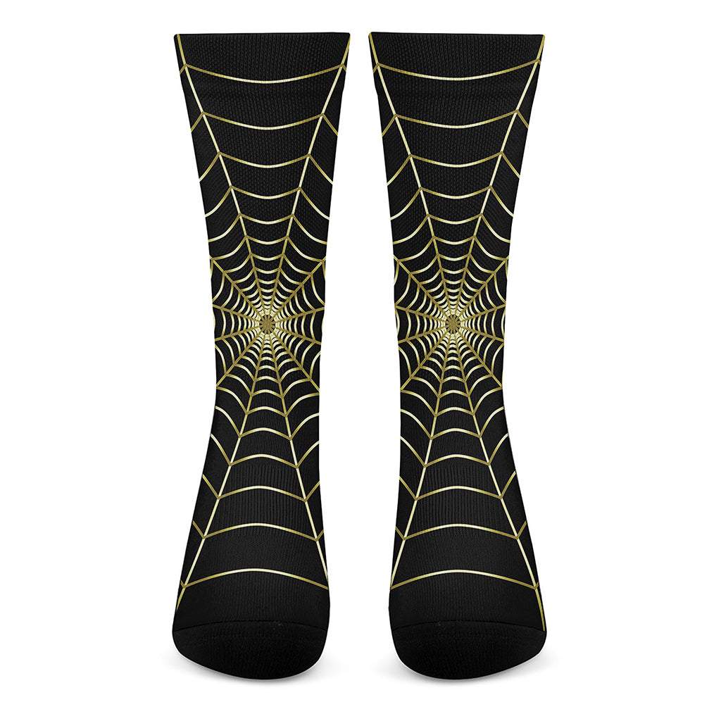 Yellow Cobweb Print Crew Socks