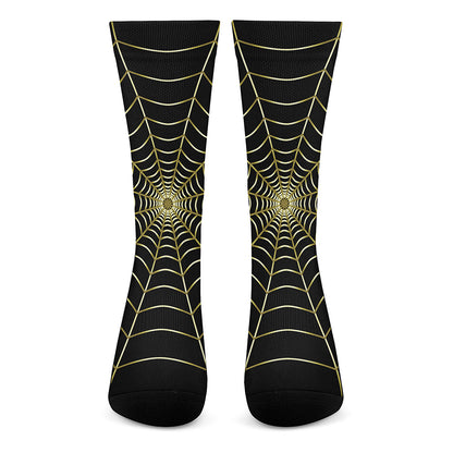 Yellow Cobweb Print Crew Socks